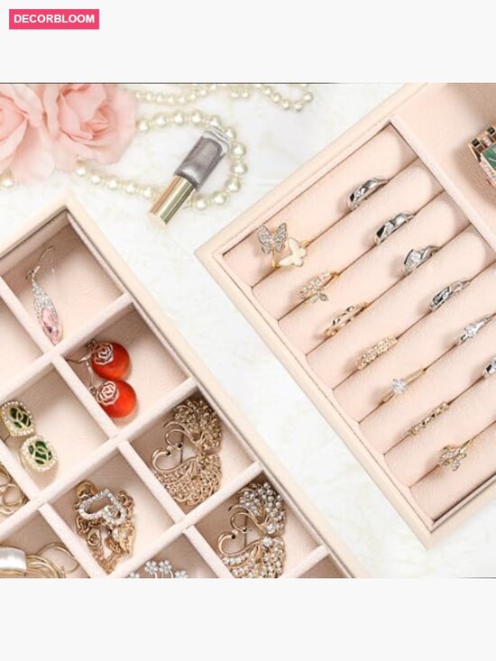 Stackable Jewelry Organizer Trays 4 Set - PU Leather Storage Display Case with main image 4